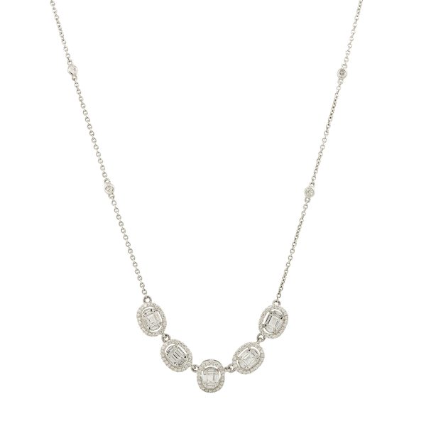 18k White Gold 1.27ctw 5 Oval Diamond Station Necklace