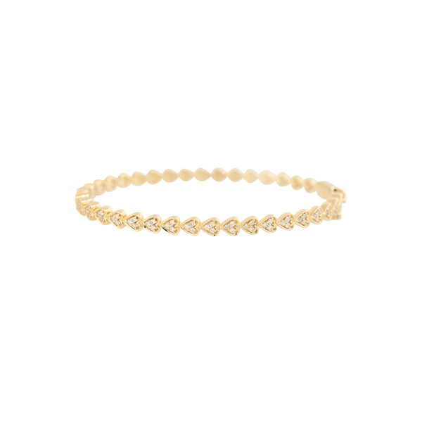 18k Yellow Gold 0.85ctw Hearts Pave Diamond Bangle Bracelet