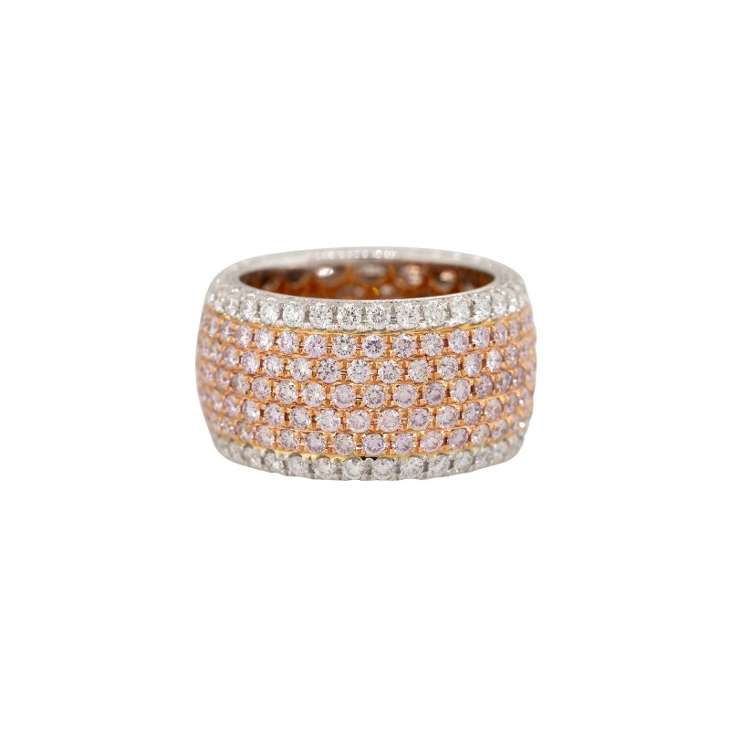 18k White Gold 2.99ct Pink & 1.19ct White Pave Diamond Band Ring