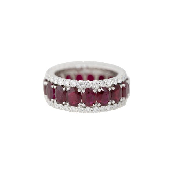 Platinum 7.14ctw Ruby & 1.7ctw Diamond Eternity Ring