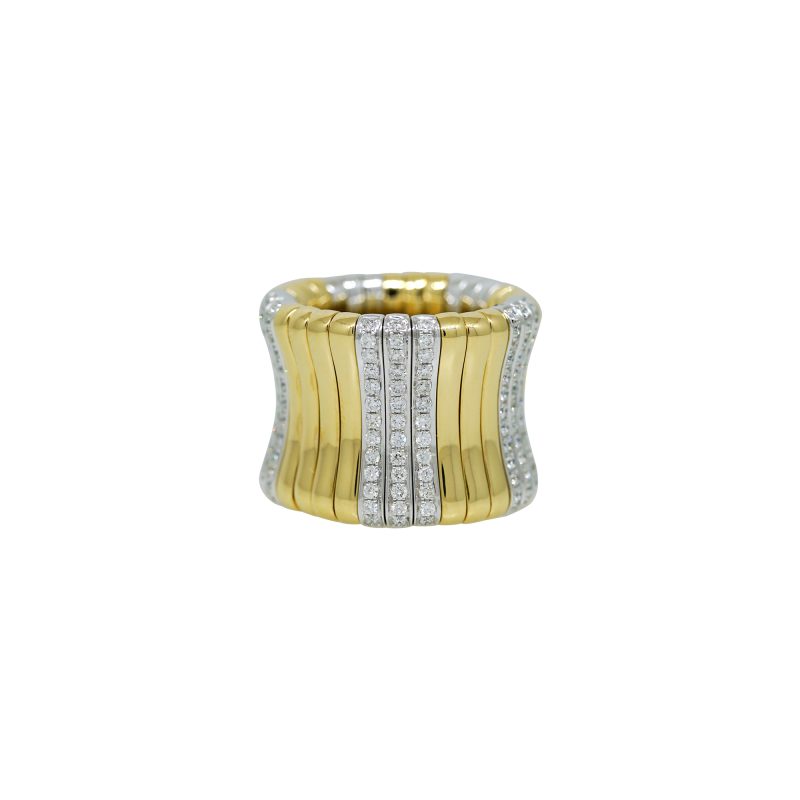 18k Two-Tone Gold Natural Pave Diamond Station Wide Stretch Ring