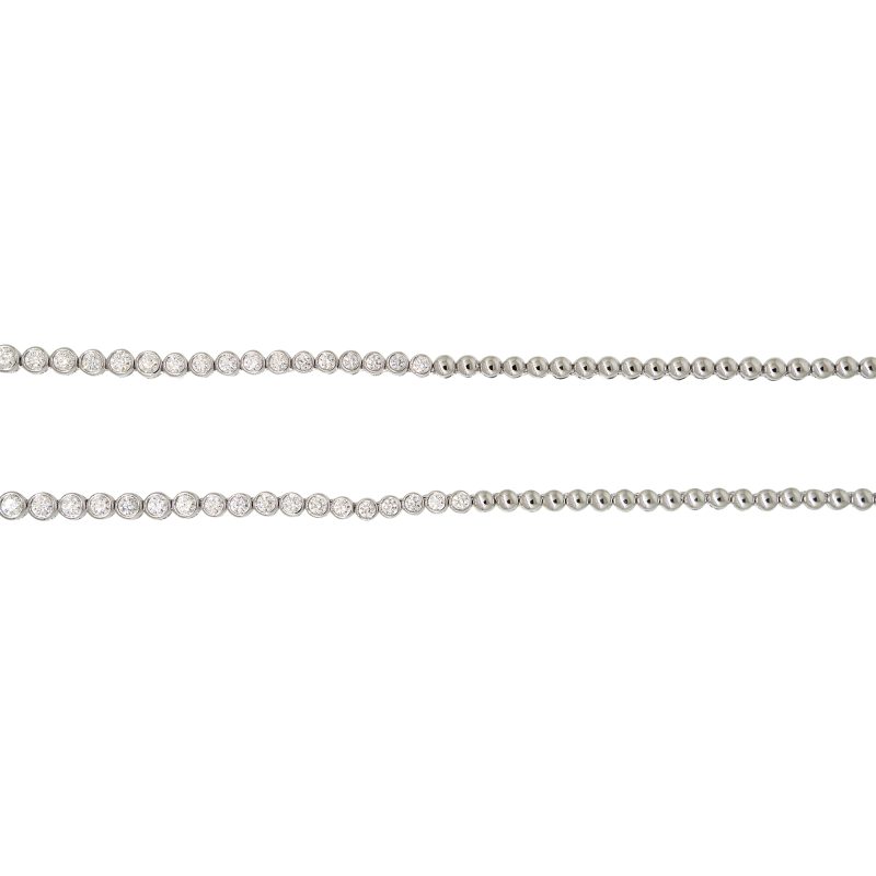 14k White Gold Natural 3.42 Carat Round Brilliant Diamond Bezel Set Half-Way Tennis Necklace