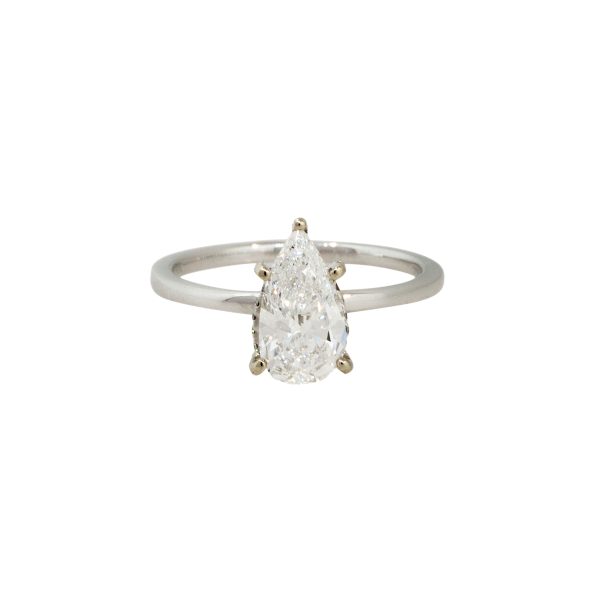 GIA Certified 18k White Gold 1.52ctw Pear Shaped Diamond Engagement Ring