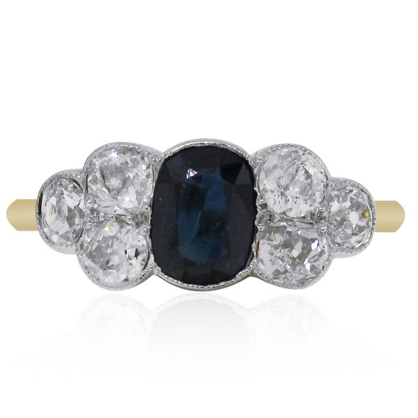 Old european diamond and sapphire ring